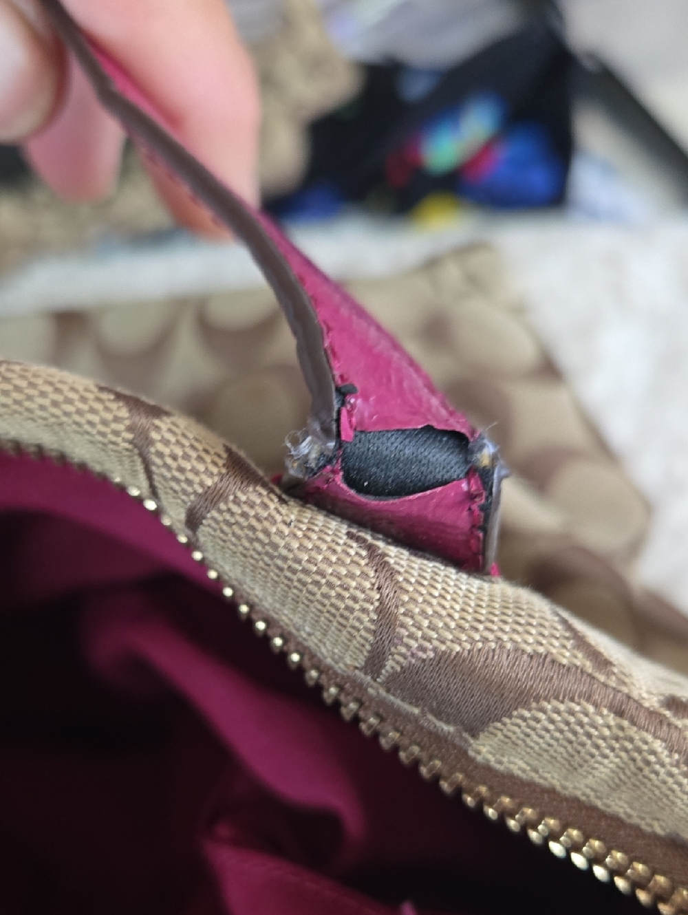 Coach Signature Canvas Tote with Fuchsia Leather Trim - Picture 11 of 12